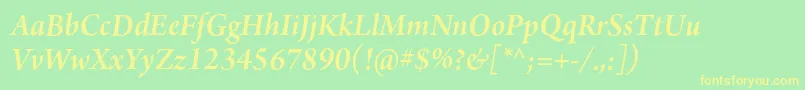 ArnoproSemibolditalic18pt-Schriftart – Gelbe Schriften auf grünem Hintergrund