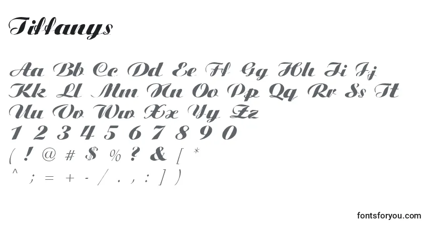 Tiffanys-fontti – aakkoset, numerot, erikoismerkit