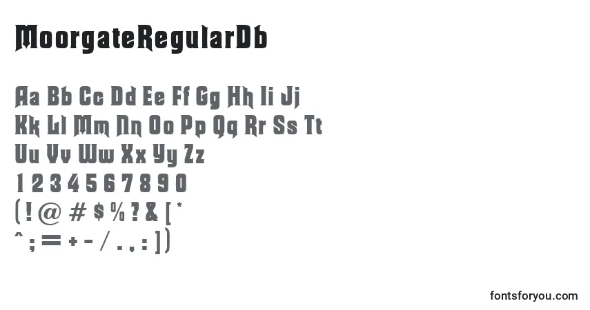 A fonte MoorgateRegularDb – alfabeto, números, caracteres especiais