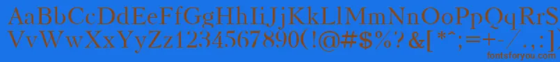 フォントKudrashovPlain – 茶色の文字が青い背景にあります。