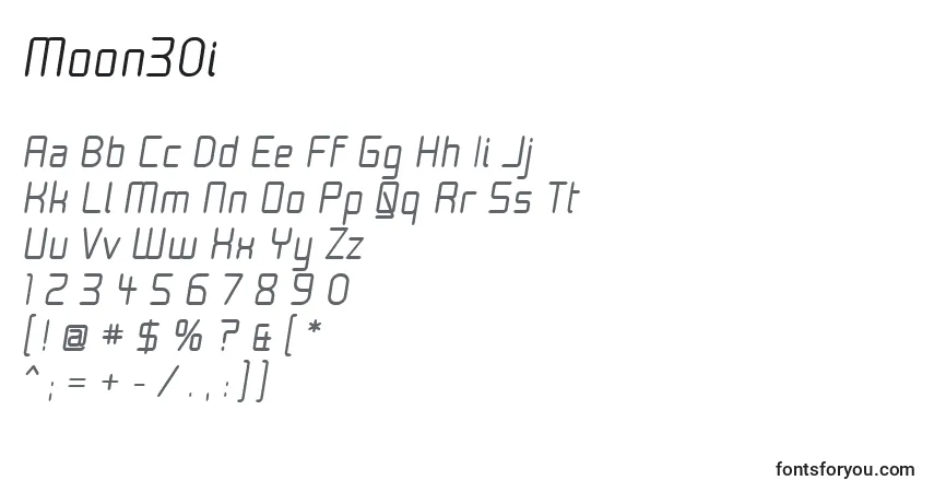 A fonte Moon30i – alfabeto, números, caracteres especiais