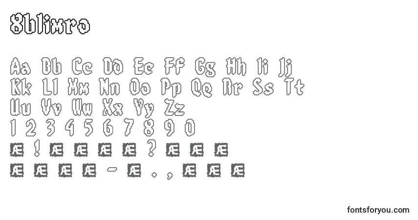 Schriftart 8blimro – Alphabet, Zahlen, spezielle Symbole