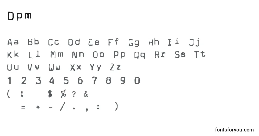 Schriftart Dpm – Alphabet, Zahlen, spezielle Symbole