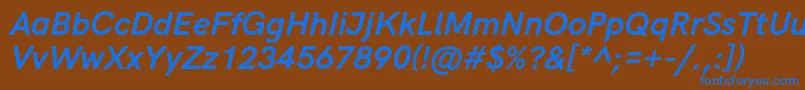 HkgroteskBoldlegacyitalic-Schriftart – Blaue Schriften auf braunem Hintergrund