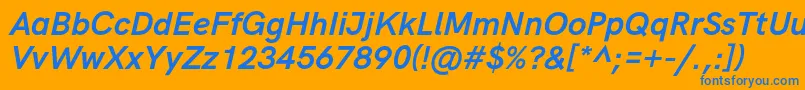 HkgroteskBoldlegacyitalic-Schriftart – Blaue Schriften auf orangefarbenem Hintergrund