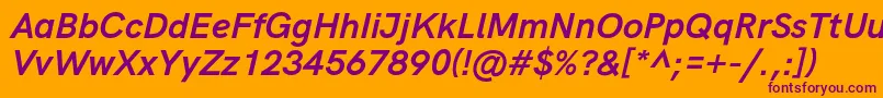 HkgroteskBoldlegacyitalic-Schriftart – Violette Schriften auf orangefarbenem Hintergrund