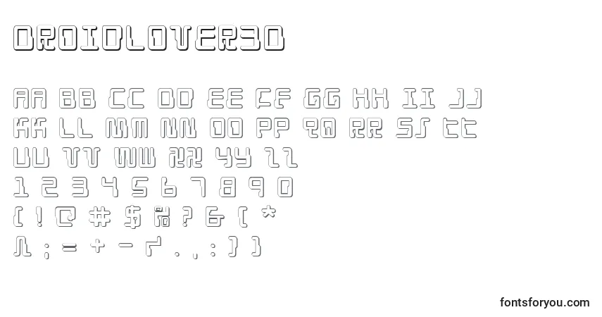 Czcionka Droidlover3D – alfabet, cyfry, specjalne znaki