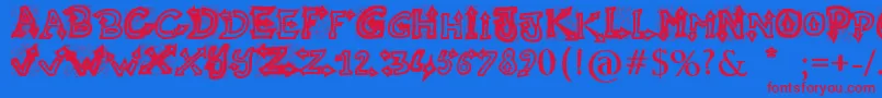 RaslaniUndaground-Schriftart – Rote Schriften auf blauem Hintergrund