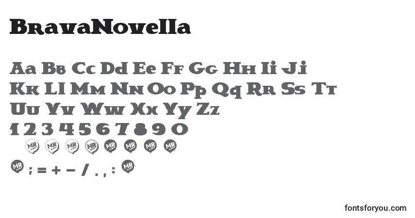Czcionka BravaNovella – alfabet, cyfry, specjalne znaki