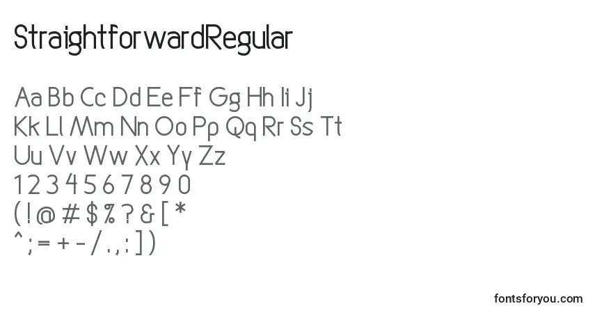 A fonte StraightforwardRegular – alfabeto, números, caracteres especiais