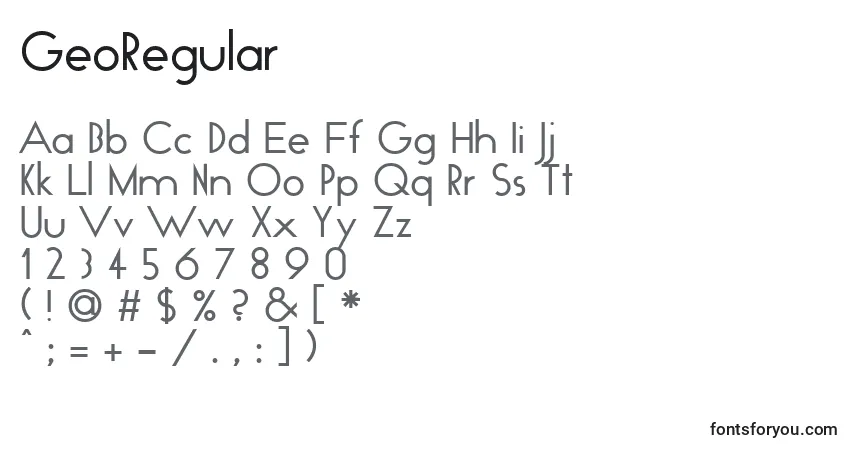 Czcionka GeoRegular – alfabet, cyfry, specjalne znaki