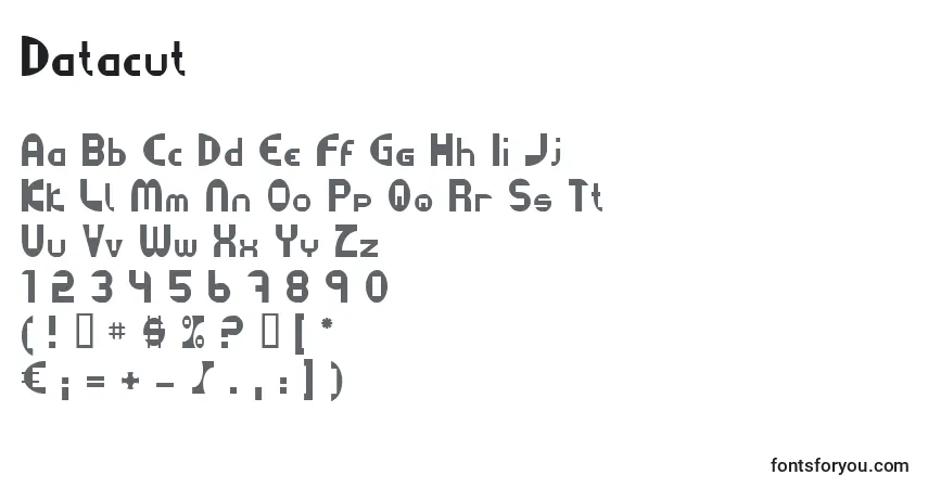 Czcionka Datacut – alfabet, cyfry, specjalne znaki