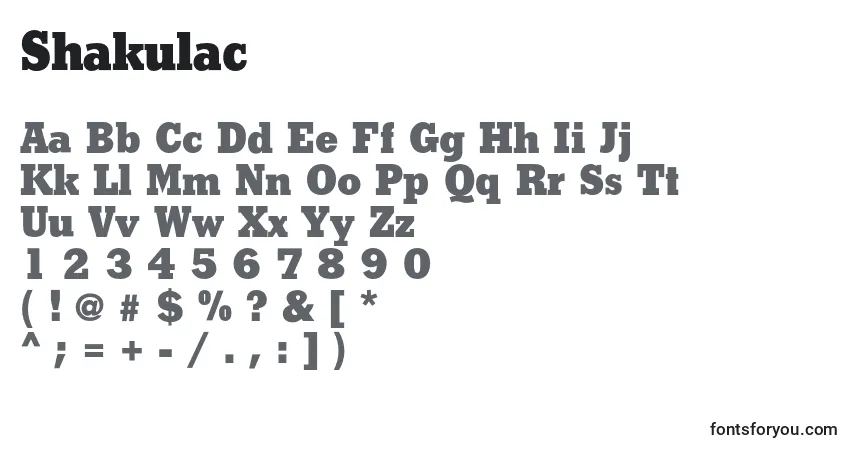 Schriftart Shakulac – Alphabet, Zahlen, spezielle Symbole