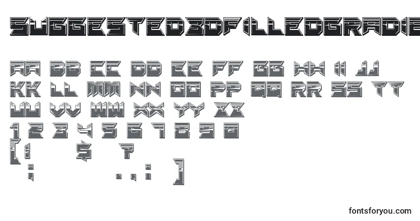 Schriftart Suggested3Dfilledgradient – Alphabet, Zahlen, spezielle Symbole