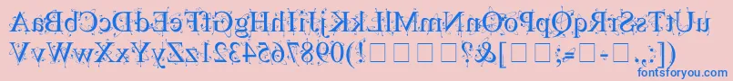 フォントKingthingsBackwards – ピンクの背景に青い文字