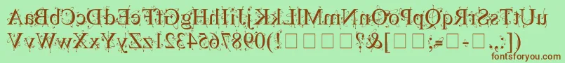 フォントKingthingsBackwards – 緑の背景に茶色のフォント