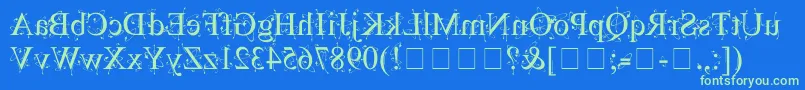 フォントKingthingsBackwards – 青い背景に緑のフォント