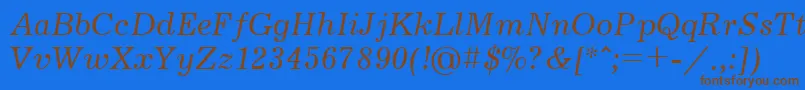 フォントJrn56C – 茶色の文字が青い背景にあります。