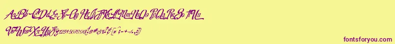 RealprizesItalic-Schriftart – Violette Schriften auf gelbem Hintergrund