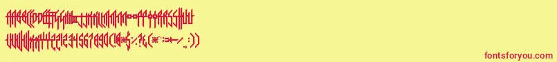 SorrierStatements-Schriftart – Rote Schriften auf gelbem Hintergrund