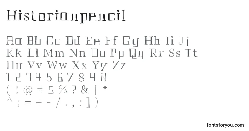 Шрифт Historianpencil – алфавит, цифры, специальные символы