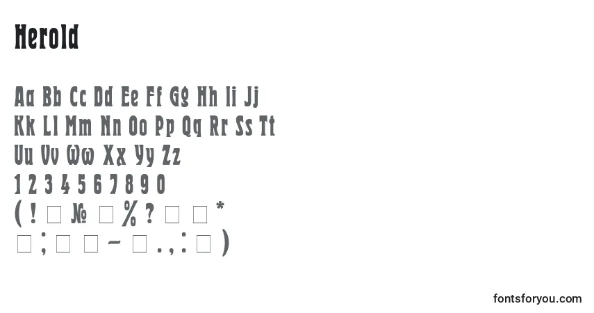 A fonte Herold – alfabeto, números, caracteres especiais