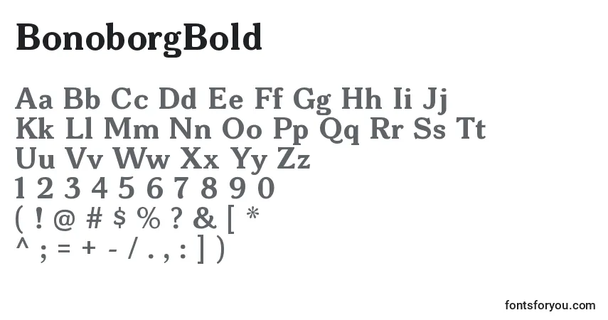 A fonte BonoborgBold – alfabeto, números, caracteres especiais