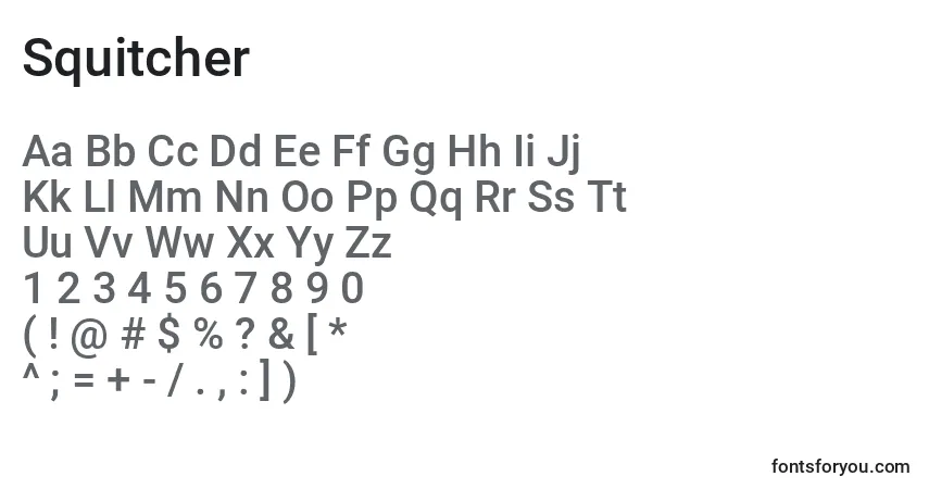 A fonte Squitcher – alfabeto, números, caracteres especiais