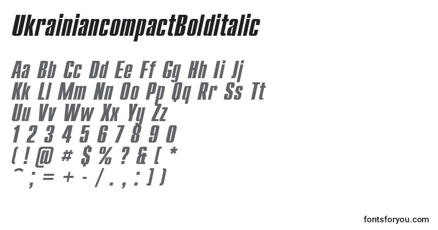 Czcionka UkrainiancompactBolditalic – alfabet, cyfry, specjalne znaki