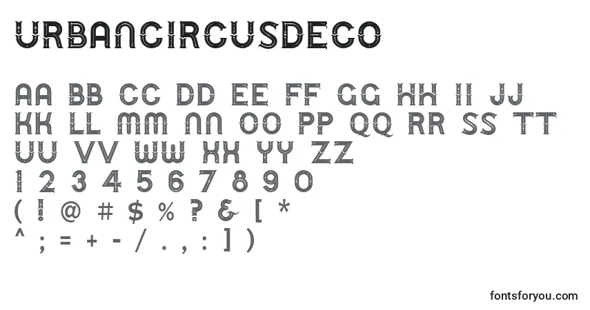 Czcionka UrbanCircusDeco – alfabet, cyfry, specjalne znaki