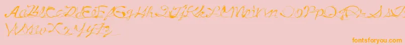 フォントDrunkTattoo – オレンジの文字がピンクの背景にあります。