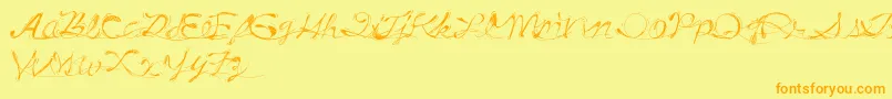 フォントDrunkTattoo – オレンジの文字が黄色の背景にあります。