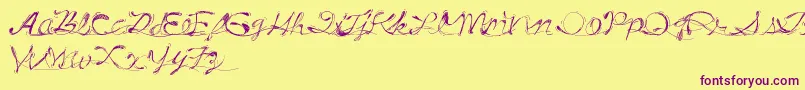DrunkTattoo-Schriftart – Violette Schriften auf gelbem Hintergrund
