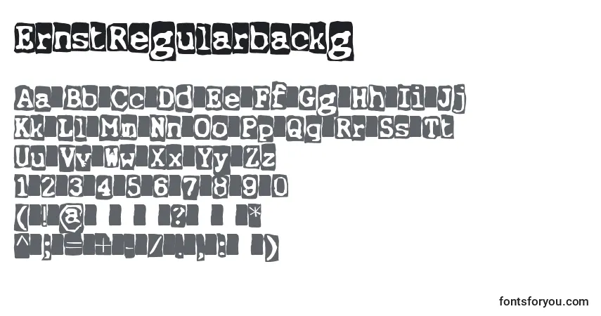 Czcionka ErnstRegularbackg – alfabet, cyfry, specjalne znaki
