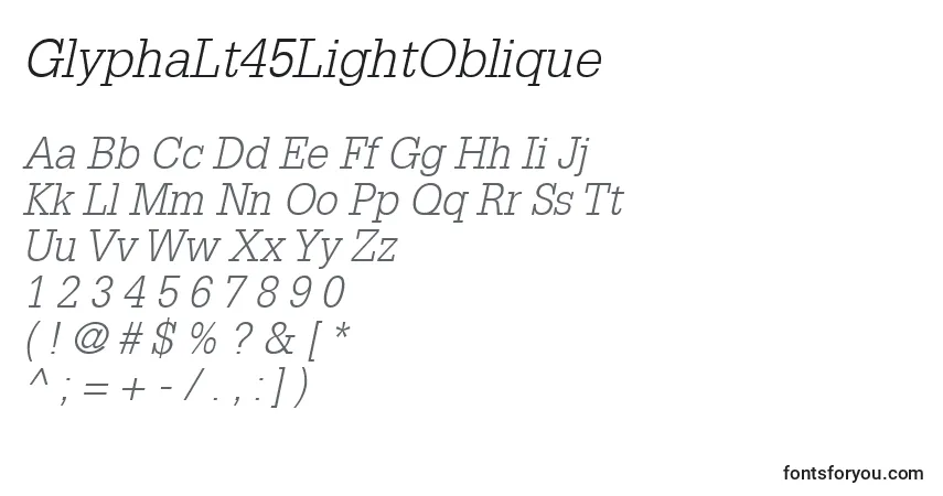 GlyphaLt45LightOblique Font – alphabet, numbers, special characters