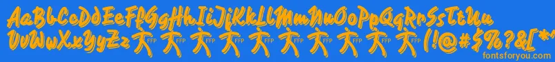 フォントCaminataOneDemoFfp – オレンジ色の文字が青い背景にあります。