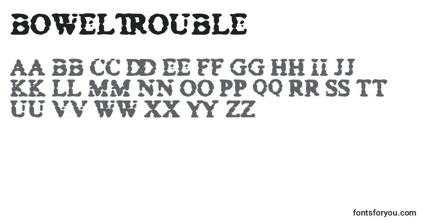Czcionka BowelTrouble – alfabet, cyfry, specjalne znaki