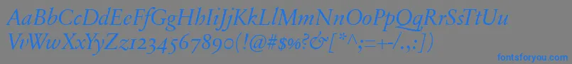 SabonnextLtDisplayItalicOldStyleFigures-Schriftart – Blaue Schriften auf grauem Hintergrund