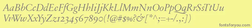 SabonnextLtDisplayItalicOldStyleFigures-Schriftart – Graue Schriften auf gelbem Hintergrund