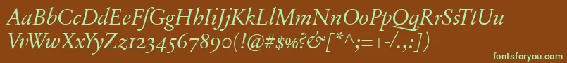 SabonnextLtDisplayItalicOldStyleFigures Font – Green Fonts on Brown Background