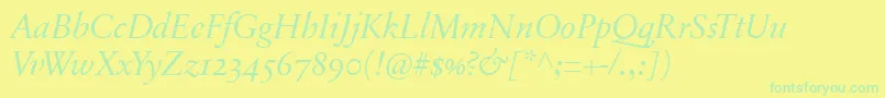 SabonnextLtDisplayItalicOldStyleFigures-Schriftart – Grüne Schriften auf gelbem Hintergrund