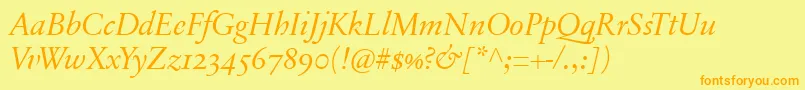 SabonnextLtDisplayItalicOldStyleFigures Font – Orange Fonts on Yellow Background