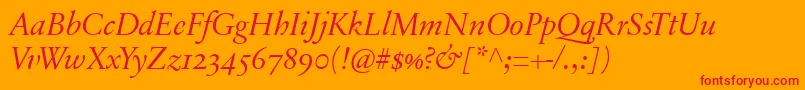 SabonnextLtDisplayItalicOldStyleFigures-Schriftart – Rote Schriften auf orangefarbenem Hintergrund