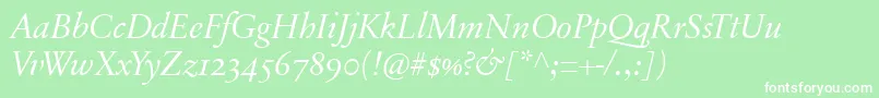 SabonnextLtDisplayItalicOldStyleFigures Font – White Fonts on Green Background