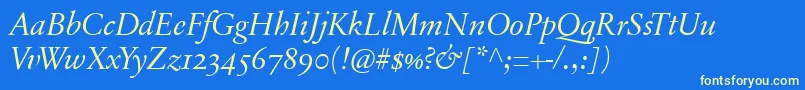 SabonnextLtDisplayItalicOldStyleFigures Font – Yellow Fonts on Blue Background