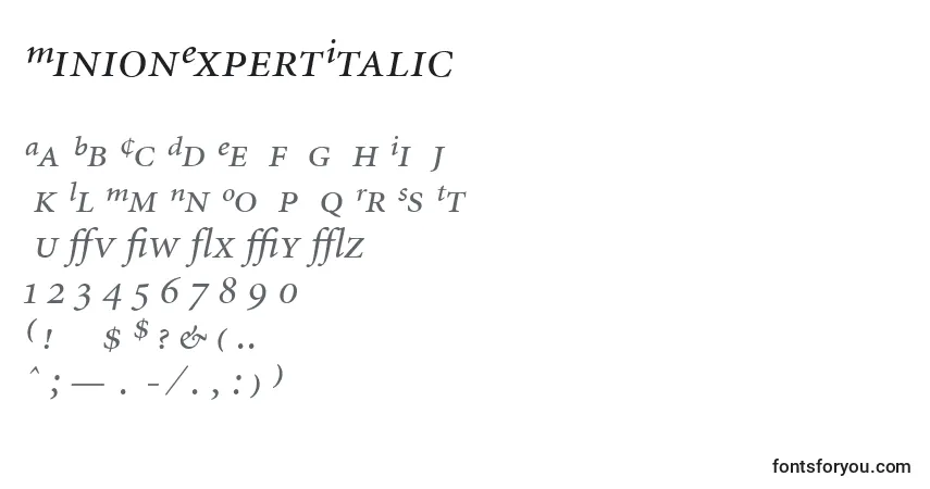 Czcionka MinionExpertItalic – alfabet, cyfry, specjalne znaki