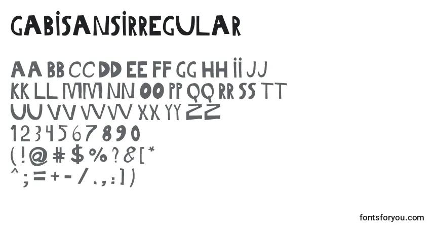 Czcionka GabiSansIrregular – alfabet, cyfry, specjalne znaki