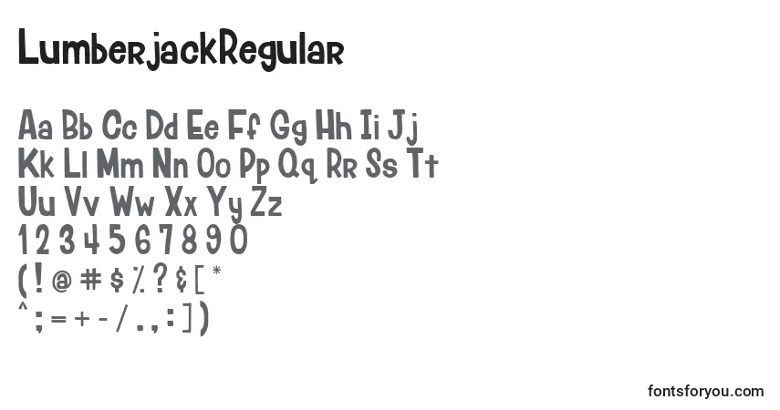 Шрифт LumberjackRegular – алфавит, цифры, специальные символы