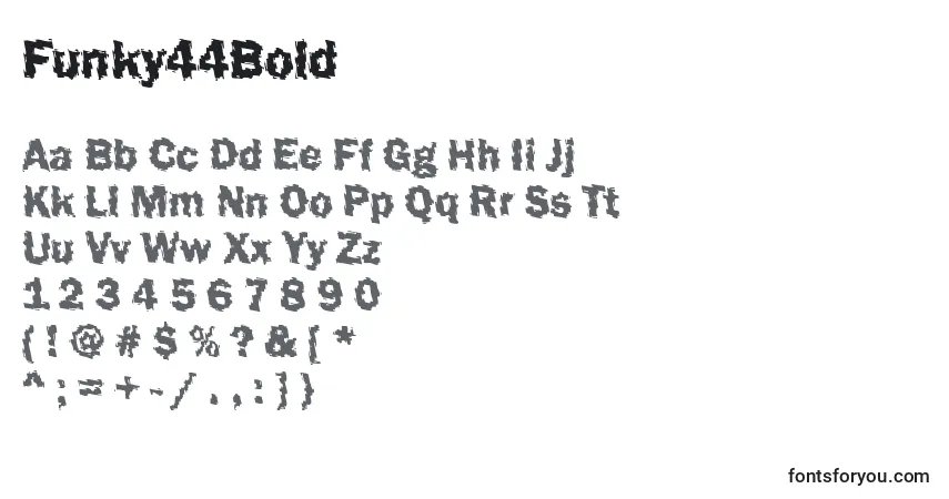 Czcionka Funky44Bold – alfabet, cyfry, specjalne znaki
