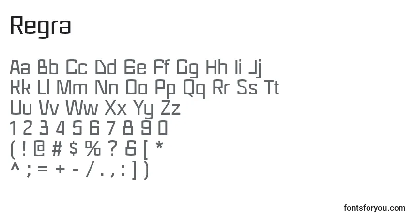 Czcionka Regra – alfabet, cyfry, specjalne znaki